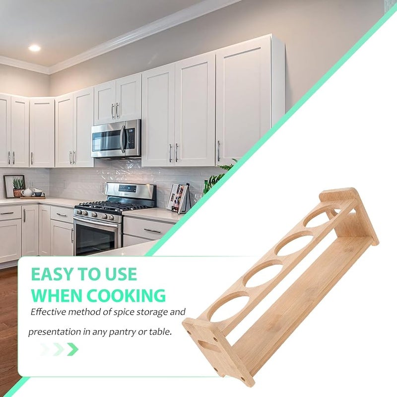 Wooden Spice Rack 4 Holes Kitchen Seasoning Storage Shelf 6 6cm Diameter Oil Can Holder - Image 5